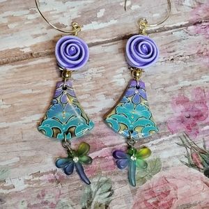 Artisan Handcrafted Earrings Floral Dragonfly New